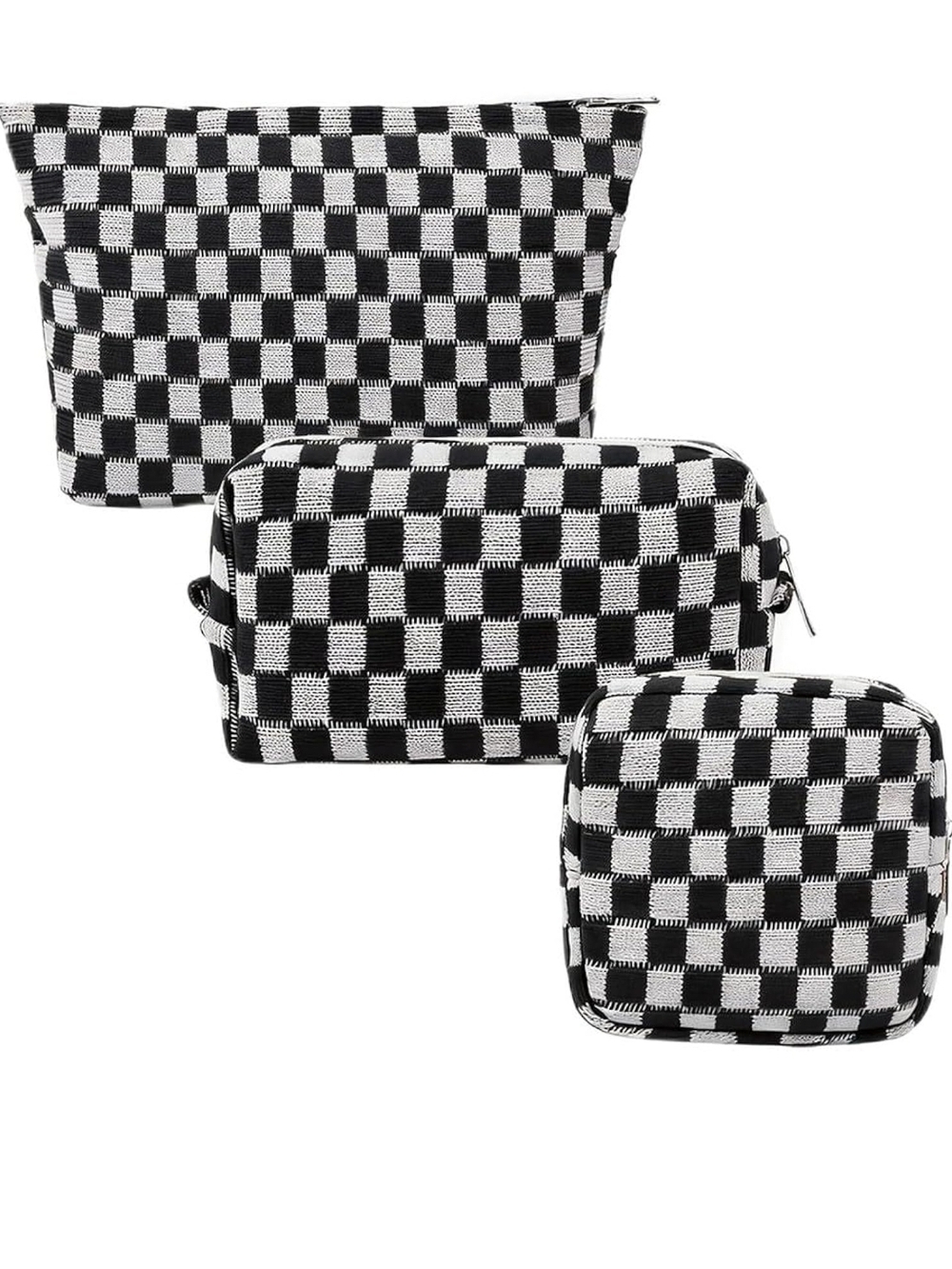 Black & White Checkerboard Cosmetic Bag Trio